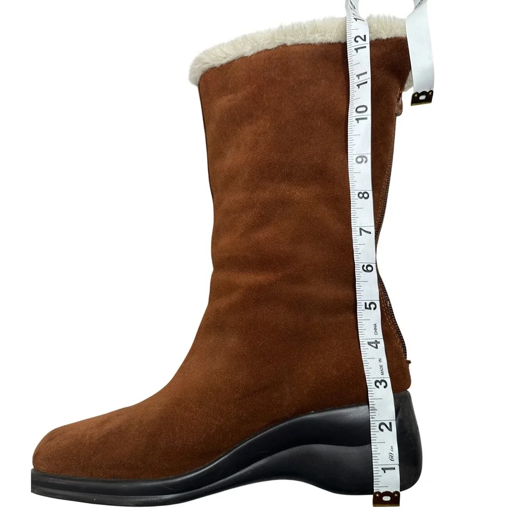 AEROSOLES Y2K Brown SUEDE Leather TALL BOOTS Size 6.5 Rubber‎ soles FUR LINED